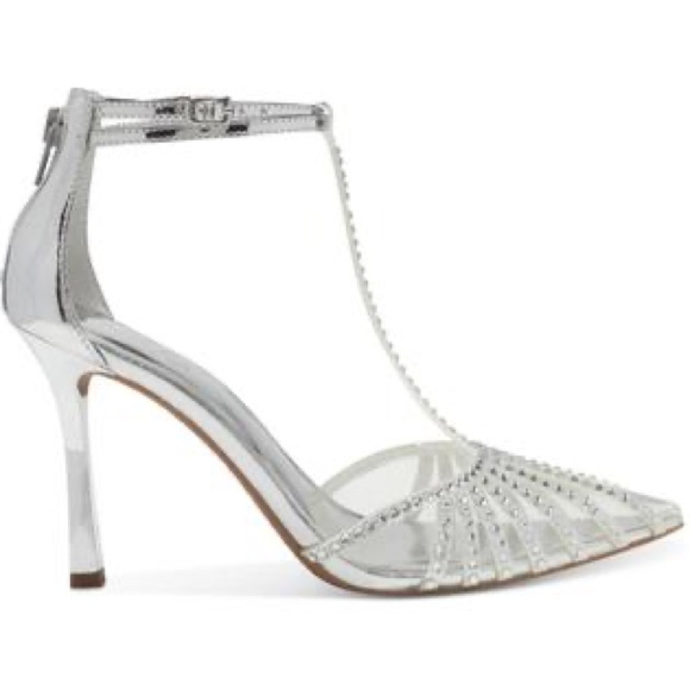 INC Sovena Silver Crystal Zip Back Stiletto Heel Pump Sandals Sz 9.5 BNWB - Picture 2 of 7
